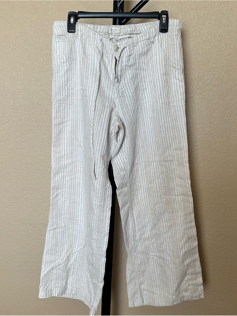 Lightweight Cream Pinstripe Wide Leg Pants